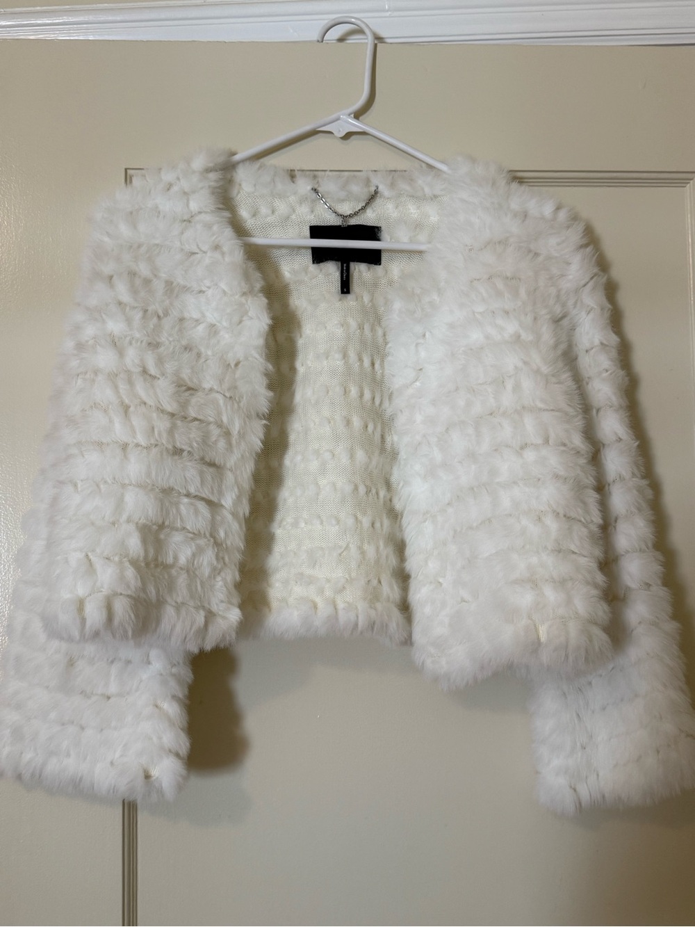 BCBGMaxAzria White Faux Fur Cropped Jacket